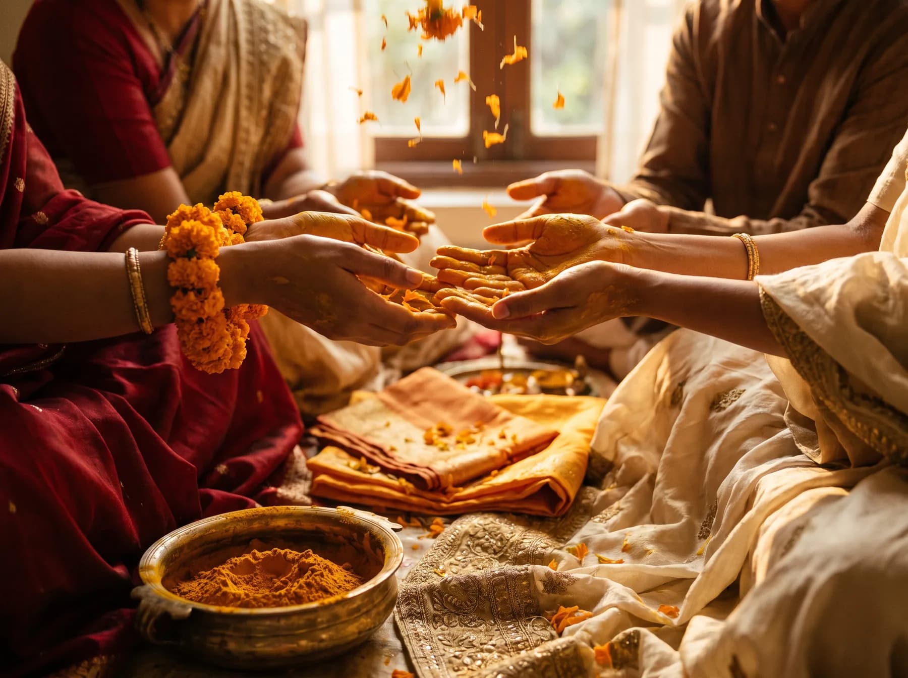 Haldi turmeric on a guest's hands